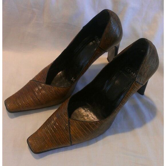 CASADEI BROWN SNAKESKIN EMBOSSED HEEL BOOTIES sz 8.5 B - Picture 1 of 5